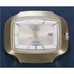 Omega, Geneve, a gentleman's gold plated oblong wristwatch, circa 1970, the brushed gilt dial wit...