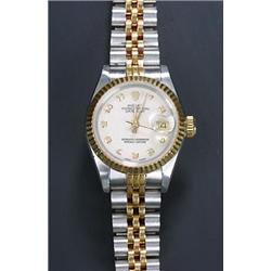 Rolex, Oyster Datejust, a lady's stainless steel and gold bracelet watch, circa 1988, No.R855038,...