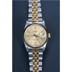 Rolex Oyster Datejust, a lady's stainless steel and gold bracelet watch, circa 1990, ref.69173, n...