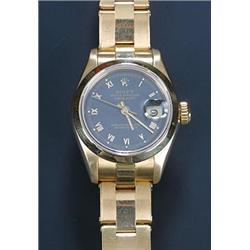 Rolex, Oyster Datejust, a lady's 18ct gold bracelet watch, circa 1983, No.8149228, the brushed da...