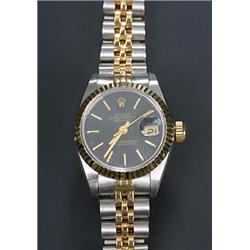 Rolex, Oyster Datejust, a lady's stainless steel and gold bracelet watch, circa 1990, ref.69173,...
