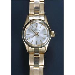 Rolex, Oyster, a lady's 18ct gold bracelet watch, circa 1963, No.1603939, the brushed silvered di...