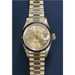 Rolex, Oyster Datejust, a lady's 18ct gold bracelet watch, circa 1993, No.5328580, the champagne...
