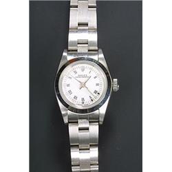 Rolex, Oyster, a lady's stainless steel bracelet watch, circa 1990, the white dial with Roman num...