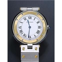 Cartier, Santos, a gentleman's stainless steel and gold bracelet watch, circa 1990, the white dia...