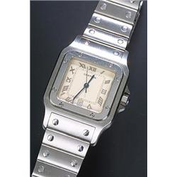 Cartier, Santos, a gentleman's stainless steel bracelet watch, circa 1990, ref: 987901 11705, the...