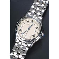 Cartier, Cougar, a gentleman's stainless steel round bracelet watch, circa 1980, the silvered dia...
