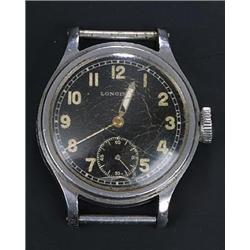 Longines, Military, a gentleman's stainless steel wristwatch, circa 1938, no. 22188, the black di...
