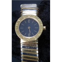 Bulgari, a lady's 18ct gold bracelet watch, circa 1980, ref 12662, the black dial with Arabic and...