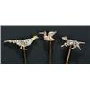 Image 1 : Three Victorian rose diamond 'sporting' stick pins, comprising; a 'hound' with cabochon ruby eye,...
