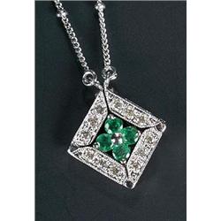 An Italian emerald and diamond necklet, the front designed to form either an open-work diamond sq...