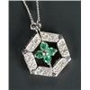 Image 1 : An Italian emerald and diamond necklet, the front designed to form either an open-work diamond he...