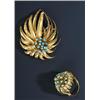 Image 1 : An Italian turquoise flower-head brooch and a matching ring each with satinised drooping leaves a...