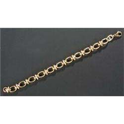 A Theo Fennell 9ct gold fancy link bracelet, of alternate plain oval and reeded twin-crescent lin...