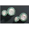 Image 1 : A pair of emerald, rock crystal and diamond cufflinks, each link of two graduated round panels ea...