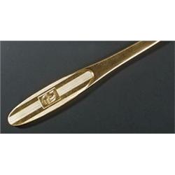 A Continental yellow metal paper knife, with engine turned oval handle, stamped '0750', 23cm (9 i...