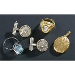 A small collection of jewellery, comprising; a Continental oval part textured locket, stamped '07...