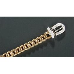 A Continental diamond bracelet, the yellow curb link chain with a round brilliant diamond white b...