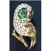 Image 1 : An 'Owl' brooch, modeled standing on a branch with engraved wings and tail, white enamel feathers...