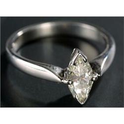 A modern 18ct white gold and marquise diamond solitaire ring, the brilliant-cut stone approx. 0.5...