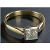 Image 1 : A modern 18ct gold and square diamond solitaire ring, the tinted yellow princess-cut stone approx...