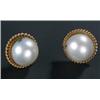 Image 1 : A pair of mabe pearl earrings, the round beads approx. 13.5mm diameter, in plain mounts with rope...