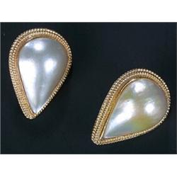 A pair of Italian mabe pearl earrings, the drop-shaped round beads approx. 22mm long, in plain mo...