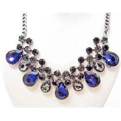 BLUE RHINESTONE WATER DROP ESTATE JEWELRY NECKLACE