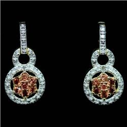 PAIR OF 14K GOLD PLATE OVER STERLING SILVER ORANGE GARNET WITH WHITE DIAMONDS