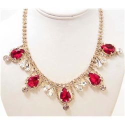 RED RHINESTONE WATER DROPLETS ESTATE JEWELRY NECKLACE