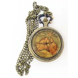 AUSTRALIA MAP POCKET WATCH WITH CHAIN