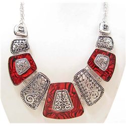 RED GEOMETRICAL FAN ESTATE JEWELRY NECKLACE