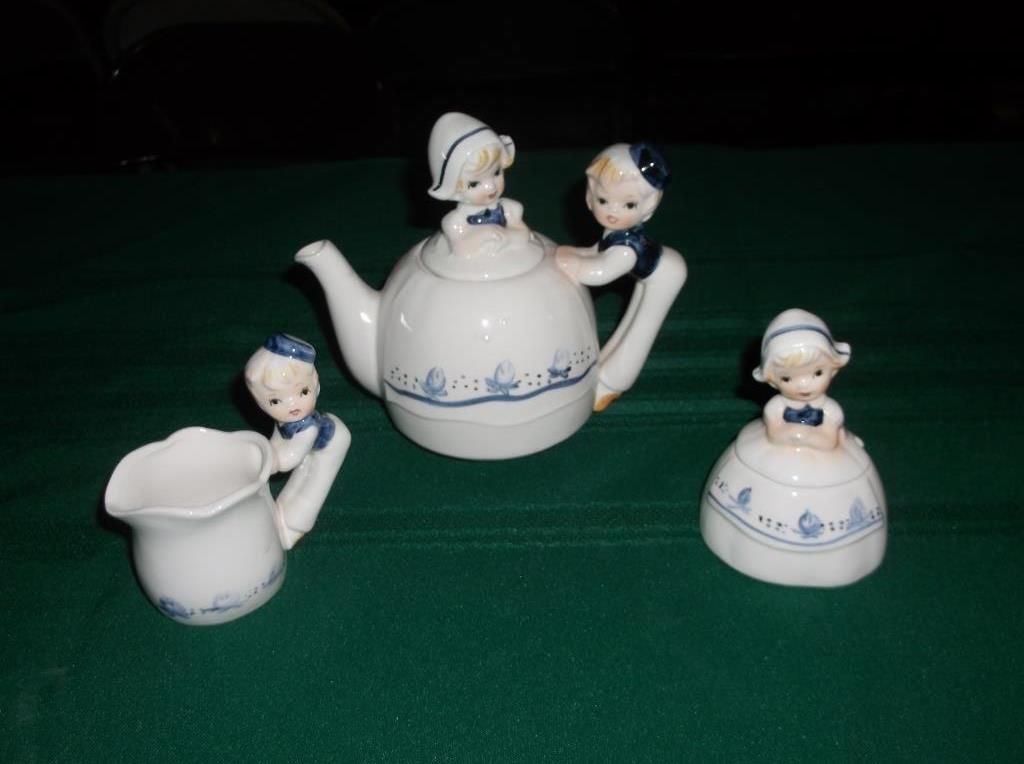 Vintage Dutch Tea Set tea pot with boy as handle , girl is lid marked E ...