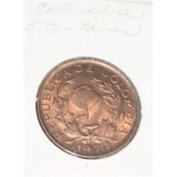 1971 COLUMBIAN 5 CENTAVOS *RARE UNC HIGH GRADE-HARD TO GET COIN*!! COIN CAME OUT OF SAFE!!