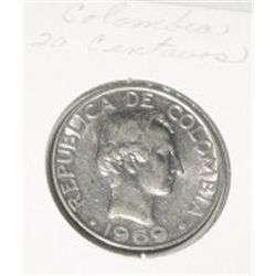 1967 COLUMBIAN 20 CENTAVOS *RARE 2 DIFFERENCES-UNC HIGH GRADE-HARD TO GET COIN*!! COIN CAME OUT OF S