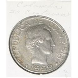 1969 COLUMBIAN 50 CENTAVOS *RARE-AU HIGH GRADE-HARD TO GET COIN*!! COIN CAME OUT OF SAFE!!