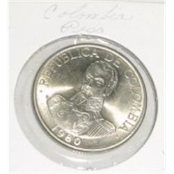 1980 COLUMBIAN PESO *RARE-UNC HIGH GRADE-HARD TO GET COIN*!! COIN CAME OUT OF SAFE!!