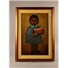 Image 1 : Girl With Watermelon Painting -Oil on Board Signed