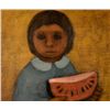 Image 2 : Girl With Watermelon Painting -Oil on Board Signed