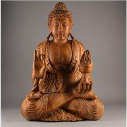Carved Wood Buddha 33" x 22.5" x 17"