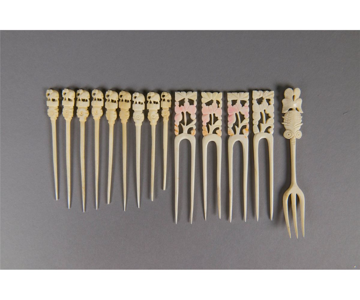 Ivory Pin Set of 14 Ivory Carved Hair Pins