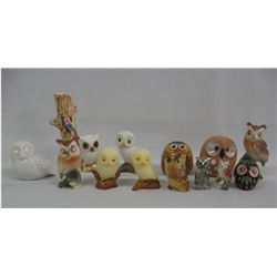 Collection of Miniature Pottery, Glass, Pewter Owls