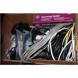 BOX OF ELECTRONICS AND CABLES/CHARGERS
