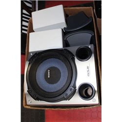 BOX OF MISC.; BOSE, SONY, & JBL SPEAKERS