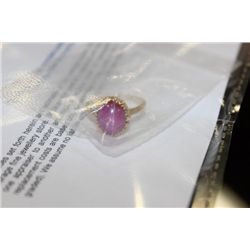 14K YELLOW GOLD SYNTHETIC STAR RUBY GEMSTONE RING