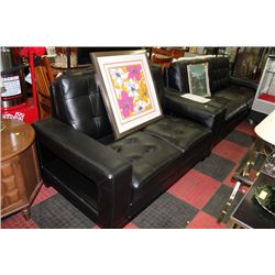 BLACK LEATHER DESIGNER SOFA AND LOVE SEAT