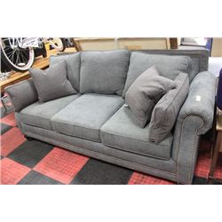 #5 SHOWHOME GREY FABRIC AND NAILHEAD DESIGNER SOFA