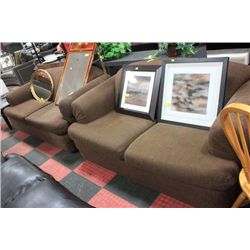 BROWN FABRIC SOFA AND LOVE SEAT