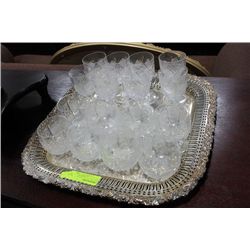VINTAGE SILVER TRAY W PINEAPPLE PATTERN CRYSTAL