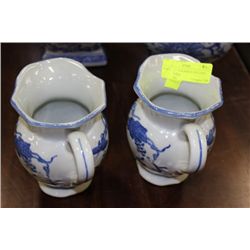 PAIR OF BLUE & WHITE PITCHERS